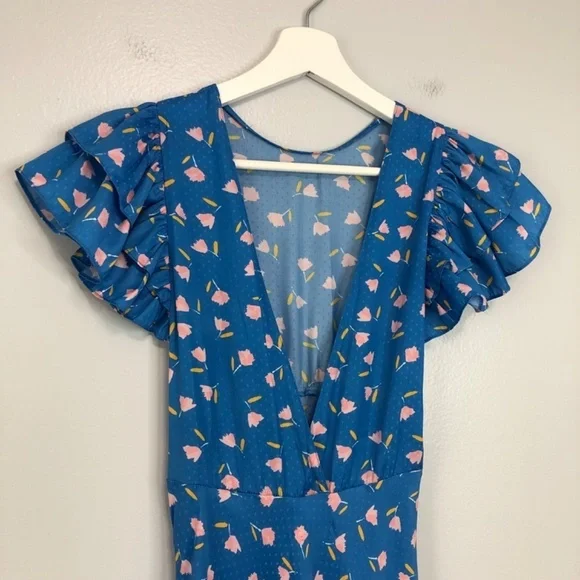 Saylor Jen Blue Floral Polka Dot Maxi Dress XS - Picture 5 of 15